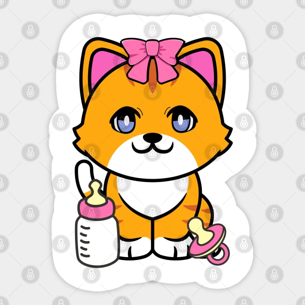 cute baby orange cat wears a pink ribbon Sticker by Pet Station